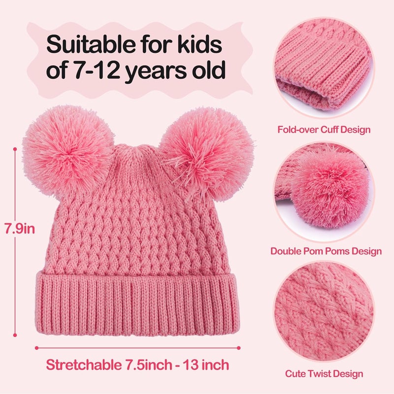 KDVOG Store Kids Winter Hat Warm Knitted Beanies with Double Pom Pom Thick Ski Cap for Boys Girls 7-12 Years - Image 3